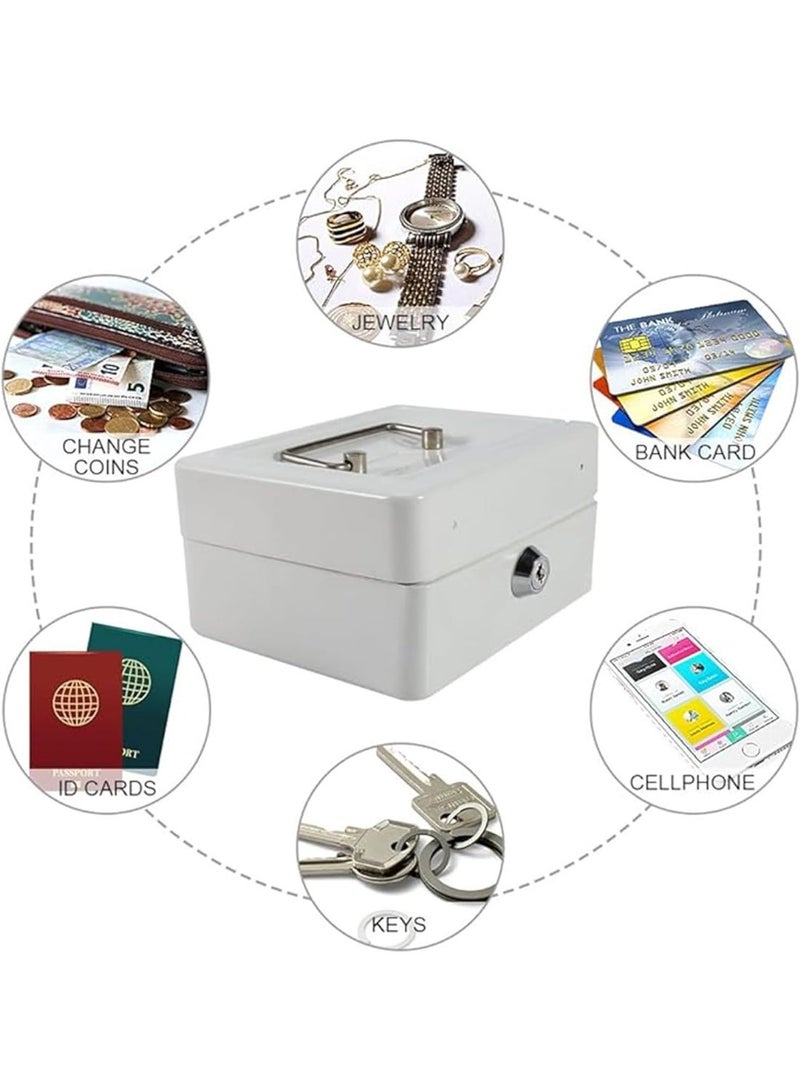 DUNISO صندوق نقد معدني بقفل مفتاح، صندوق تخزين نقدي محمول بغطاء قابل للقفل، منظم نقود مع أقسام، صندوق إدارة أمان للنقود والعملات (أبيض) - Image 5